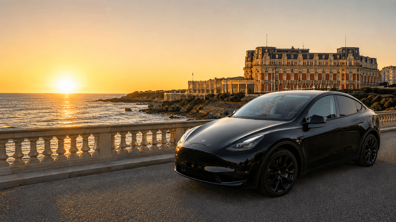 Biarritz at sunset with private driver service